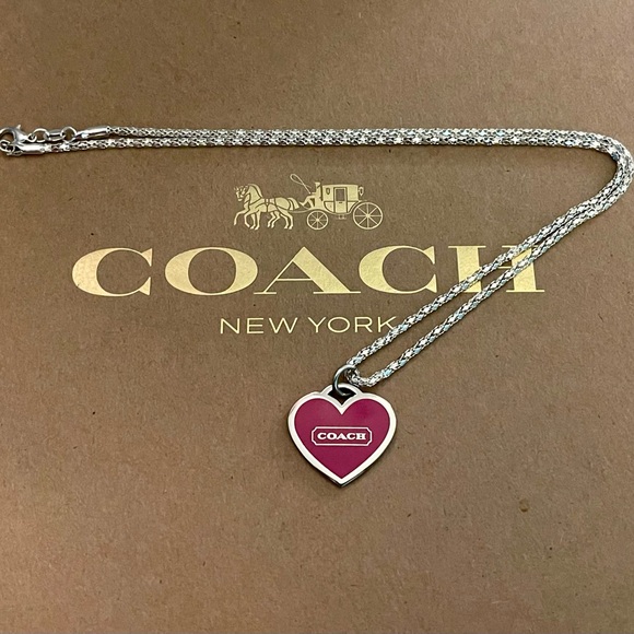 Coach Pink Enamel Heart Pendant .925 Sterling Silver Necklace - Picture 4 of 7
